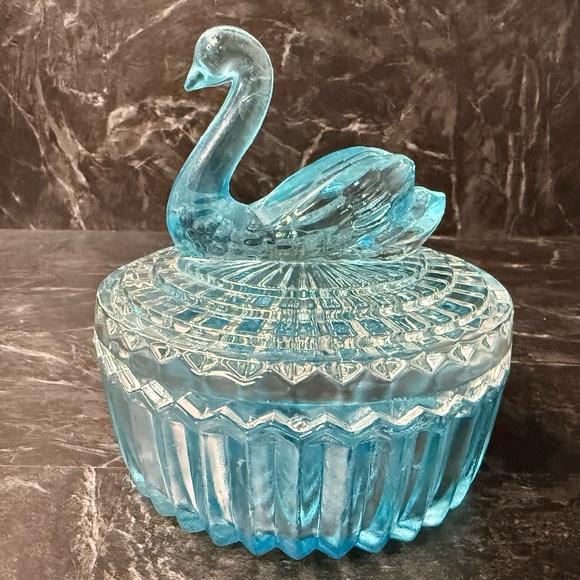 Blue Glass Swan Trinket Dish - Picture 3 of 16